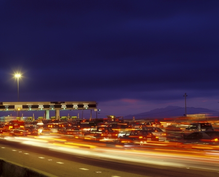 Tail backs of traffic at toll gate in Californiaの写真素材