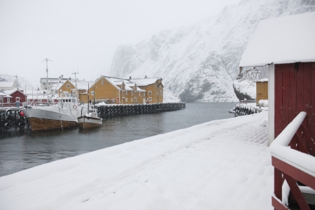 Fishing harbour in Nusfjord Flakstadoya. Loftofen Archipelago Norwayの写真素材