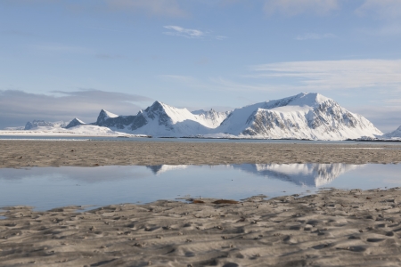 Mudflats in Ytresand Moskensoy  Loftofen Norwayの写真素材