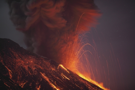 Molten lava erupting from Sakurajima Kagoshima Japanの写真素材