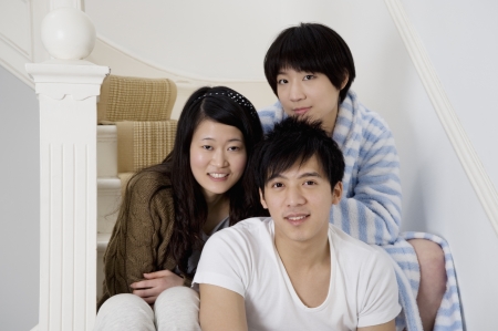 Happy friends smiling togetherの写真素材