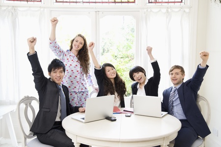 Excited businesspeople