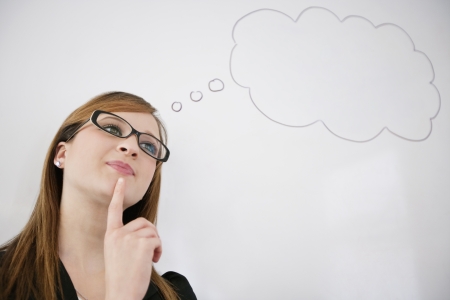 Young woman thinking about future pay riseの写真素材