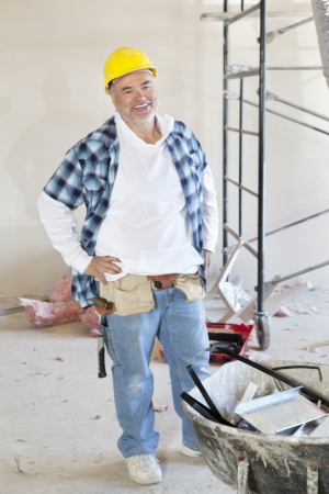 Portrait of a Caucasian male construction worker smilingの写真素材