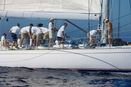 Crew working on sailboatの写真素材