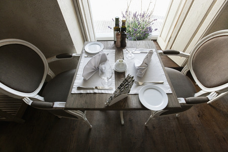 High angle view of arranged table in restaurant