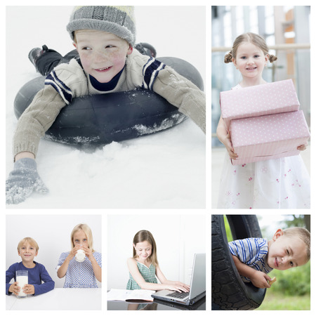 Collage of children doing different activitiesの写真素材