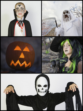 Collage of children in Halloween costumesの写真素材