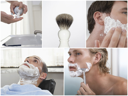 Collage of young men shavingの写真素材