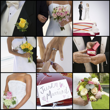 Collage of brides and groomsの写真素材
