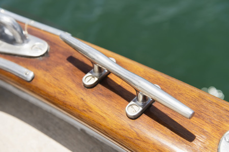 Close-up of cleat on sailing yachtの写真素材