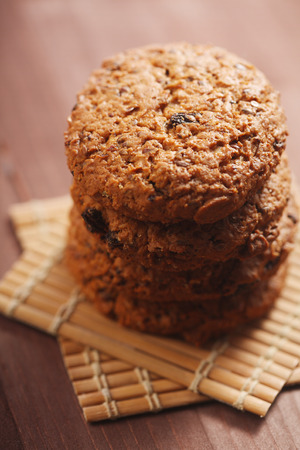 Cookies on wooden matの写真素材