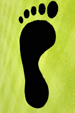 Close-up of footprint on grassy landscapeの写真素材