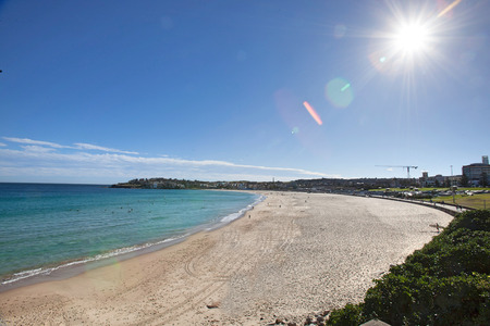 High angle view of Bondi beach on sunny day, Sydney, Australiaの写真素材