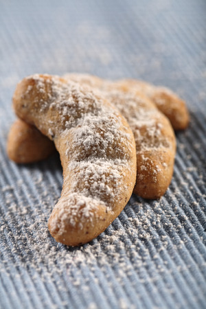 Close-up of cookies on clothの写真素材