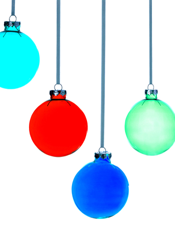 Four Christmas baubles on white backgroundの写真素材