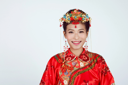 Chinese Bride looking at Cameraの写真素材