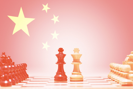 Chess pieces against Chinese Flagの写真素材
