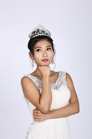 Pretty Chinese Bride thinkingの写真素材