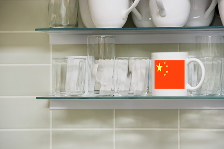 Mug on shelfの写真素材