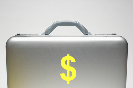 Silver briefcase with dollar symbolの写真素材