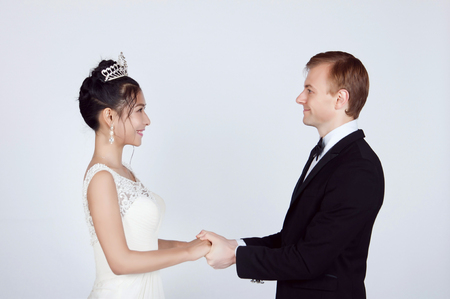 Mixed Race Bride and Groom in Studioの写真素材
