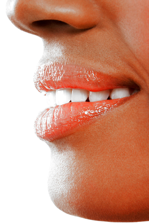 Woman smiling with very white sparkly teethの写真素材