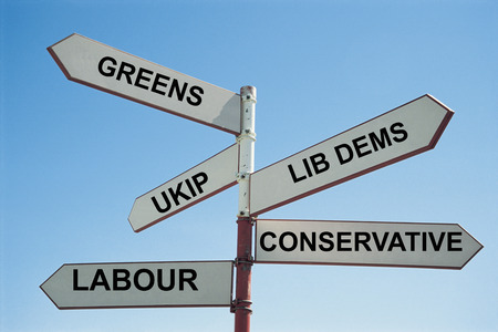 Sign post with UK Political partiesの写真素材