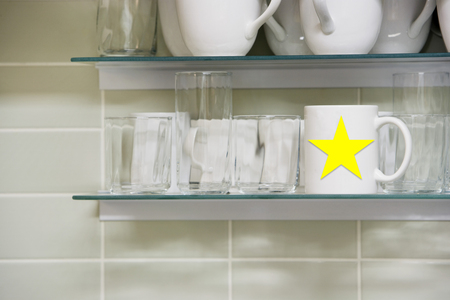 Mug on shelfの写真素材