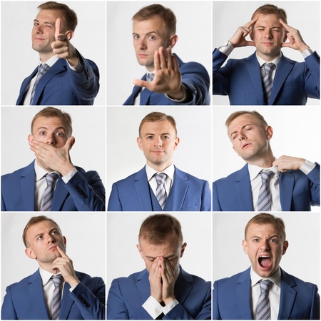 Collage of various business man poses and epressionsの写真素材