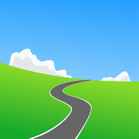 Picture with green grass and blue sky with roadのイラスト素材