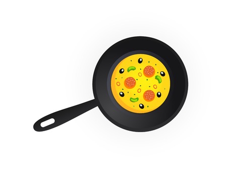 Tasty Pizza on Dripping Pan isolated on white background, Vector Illustrationのイラスト素材