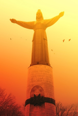 Monument of Chuvashian Mother from Russia, Landscape in orange atmosphereの写真素材