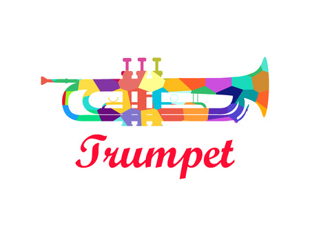 Trumpet - Brass Orchestra Musical Instrument in Colorful Design, Vector Logo Illustrationのイラスト素材