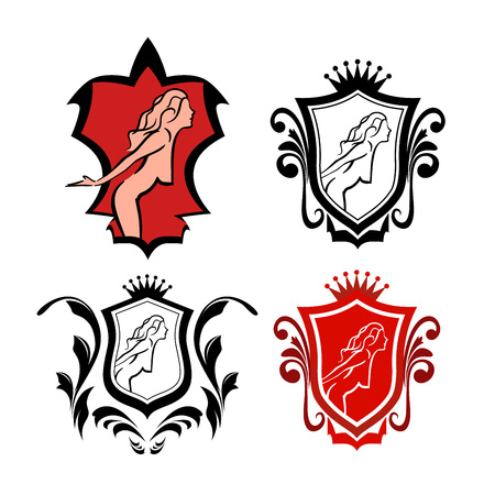 Set of Blazons with Sexy Denuded Girlsの写真素材