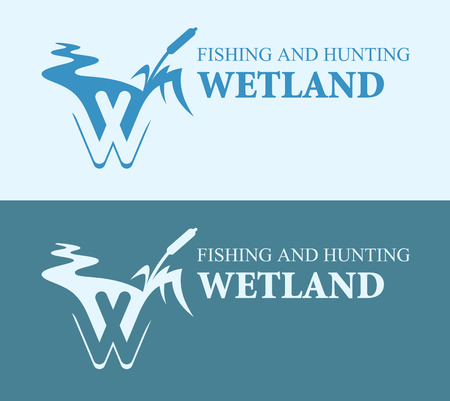 Wetland cattail on bright and blue background, Vector Illustration of wild lake.のイラスト素材