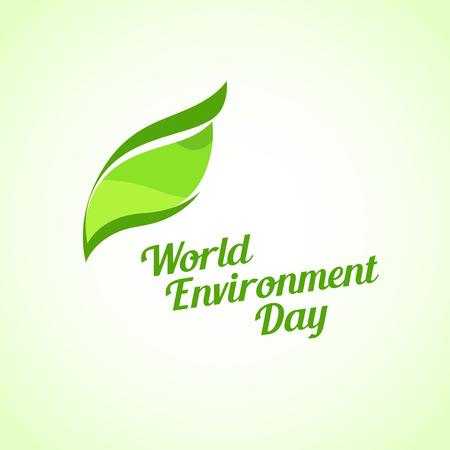 Green Leaf on Bright Background, Vector Illustration - World Environment Day Emblem with Captionのイラスト素材