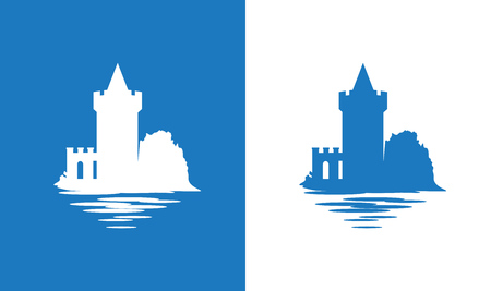 Icon with European Medieval Falkirk Castle in colors of Scottish National Flagの写真素材