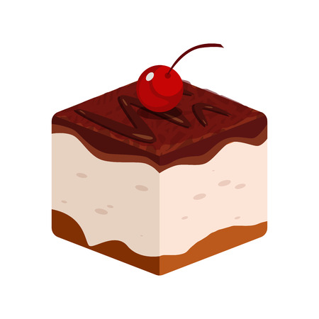 Chocolate Cake icon with Cherry. Vector Illustration of Pastry Food Collection isolated on white background.の写真素材