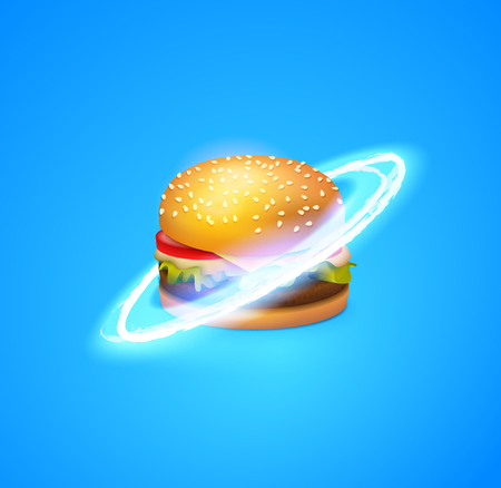 Fast food Planet. Beautiful Burger with Glossy Rings. Style vector illustration, EPS 10.のイラスト素材