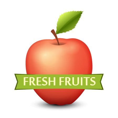 Emblem with Red Apple and Ribbon - Vector Illustration isolated on white background.のイラスト素材