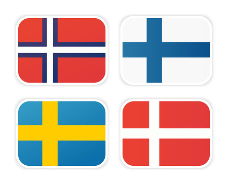 Icons of Scandinavian Flags isolated on white background. Vector Symbol of Norway, Sweden, Finland and Denmark.のイラスト素材