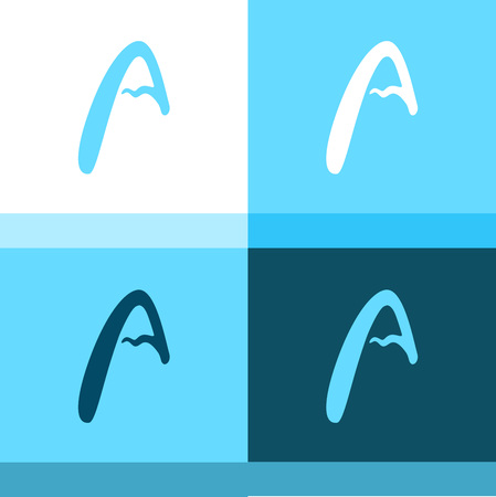 Alpine Mountain in the Form of a Letter A. Vector Logo with Alps in Style Design and Blue Colors.のイラスト素材