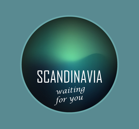 Scandinavia Waiting for You, Round Vector Emblem with Aurora Borealis.のイラスト素材