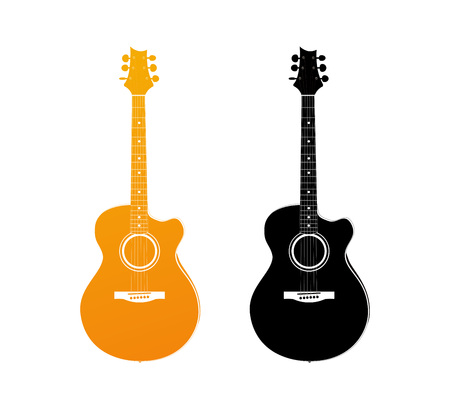 Golden Icon of Acoustic Guitar Isolated on White Background.のイラスト素材