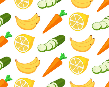 Vector Seamless Pattern with Fruits and Vegetables on white backgroundのイラスト素材