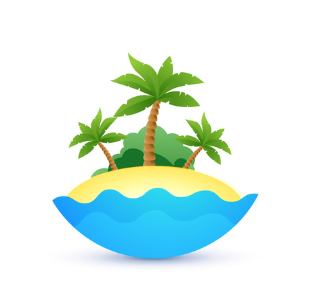 Cartoon Landscape of Tropic Island with Palm Trees and Ocean. Vector Illustration isolated on white background.のイラスト素材