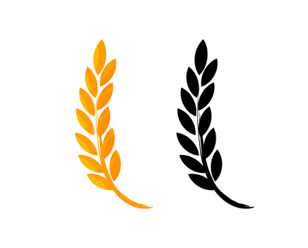 Set of Vector Icons, Ears of Wheat, Icon of Premium Quality Farm Product in gold and black colorのイラスト素材