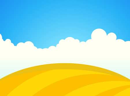 Farm Field of Wheat in Sunny day, Vector Landscape Illustrationのイラスト素材