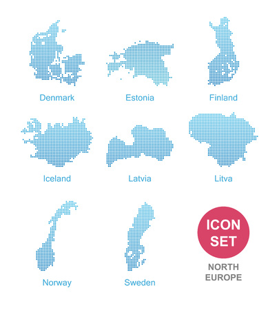 Counties of North Europe, Vector Icon Set in modern styleのイラスト素材